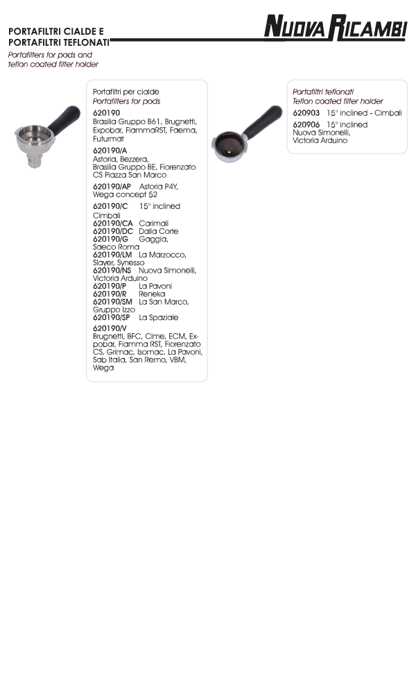 Portafilters for pods and teflon coated filter holder